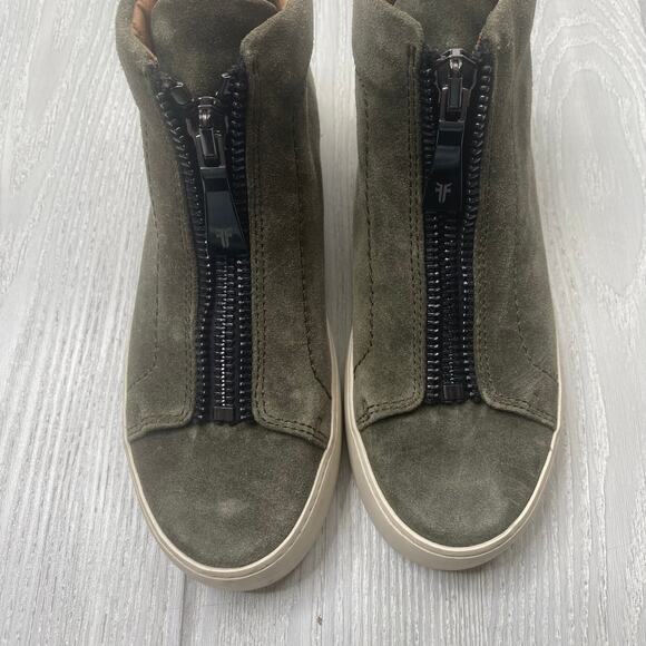 Frye Women's Lena Olive Green Zip Oiled Suede High Top Sneakers Size 5.5 - Picture 2 of 10